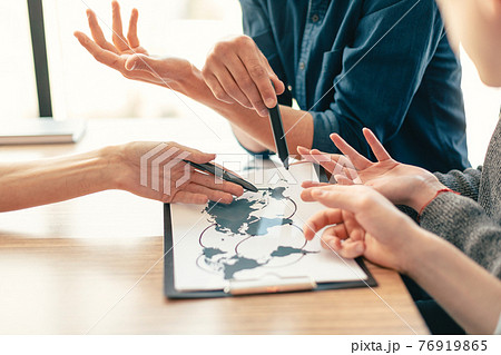 Elements of this image furnished by NASA. group of employees developing new logistics schemes. Elements of this image furnished by NASA. group of employees developing new logistics schemes. 76919865