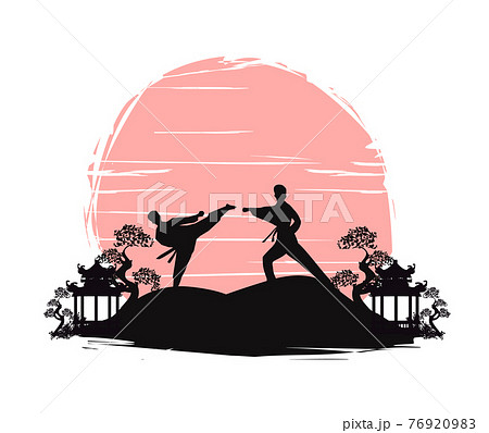 Active tae kwon do martial arts fighters combat fighting and kicking sport silhouettes illustration Active tae kwon do martial arts fighters combat fighting and kicking sport silhouettes illustration 76920983