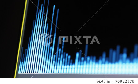 Music Equalizer bar. Audio waveform equalizer on screen black background. Music or sound wave on monitor. colorful sound visualizer abstract. gradient spectrum music graph. Digital graph glow in dark. 76922979