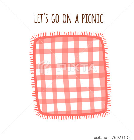 Picnic blanket park isolated Red Gingham tablecloth Outdoors summer picnic background. Checkered plaid 76923132