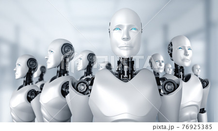 3D illustration of robot humanoid group 76925385