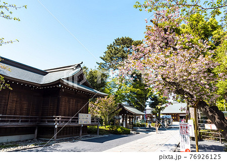 (東京都ー風景)青空と松陰松陰神社の神楽殿1 (東京都ー風景)青空と松陰松陰神社の神楽殿1 76926125