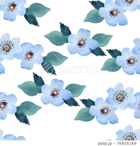 Blue flowers on a white background watercolor pattern 76926269