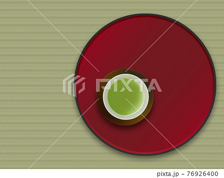 漆塗りのお盆　緑茶　畳の背景素材 76926400