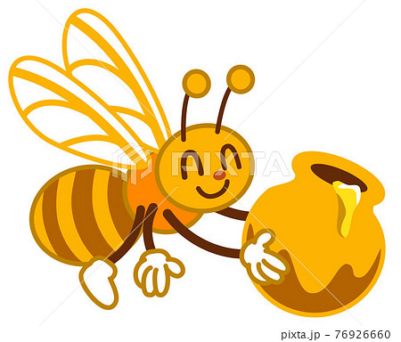 蜜つぼを持ったハチのイラストaのイラスト素材