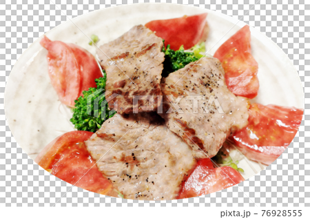 家庭的で素朴な自家製の「イチボ肉の焼き肉」水彩画風  絵手紙 76928555