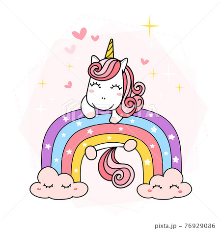 Cute Unicorn Magical Purple On Rainbow Simple のイラスト素材