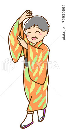 盆踊りをするおばあちゃんのイラスト素材