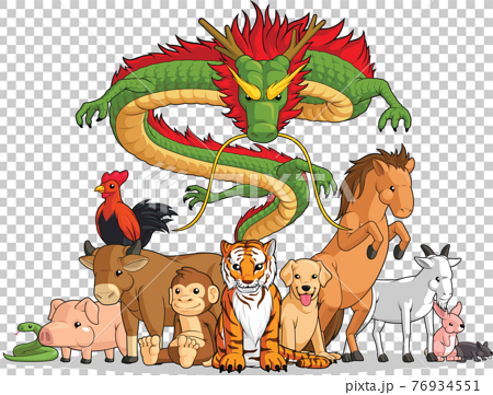 Cartoon Chinese New Year Zodiac Animals Vector Illustration Drawing 76934551