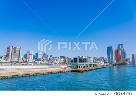 東京の都市風景 築地大橋から旧築地市場(再開発)方面 東京の都市風景 築地大橋から旧築地市場(再開発)方面 76934745
