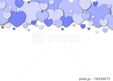 ハート背景素材 パステルの青色ハートが上の方に湧き上がるイメージ 横 背景白 他色有り 76936675
