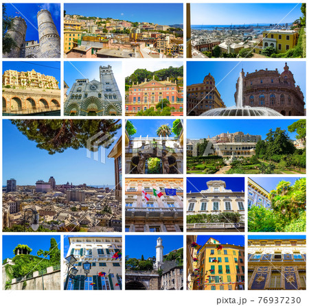 Collage of Italian buildings in old part of town at Genoa, Italy. Collage of Italian buildings in old part of town at Genoa, Italy. 76937230