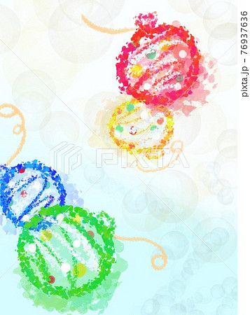 ポップでカラフルな跳ねる水風船の背景あり手描きイラストのイラスト素材