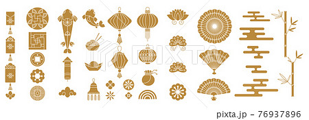 Set of Chinese, Japanese and Asian traditional decoration Set of Chinese, Japanese and Asian traditional decoration 76937896