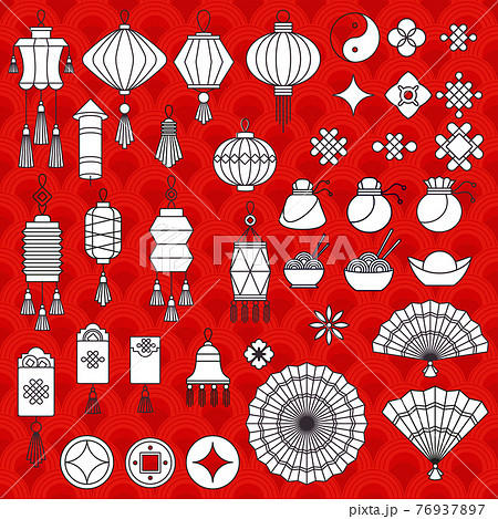 Set of Chinese, Japanese and Asian traditional decoration 76937897