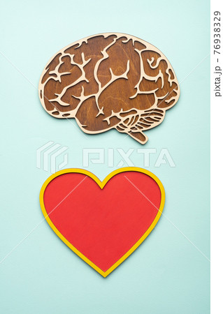 wooden mock eye and brain on blue background wooden mock eye and brain on blue background 76938329