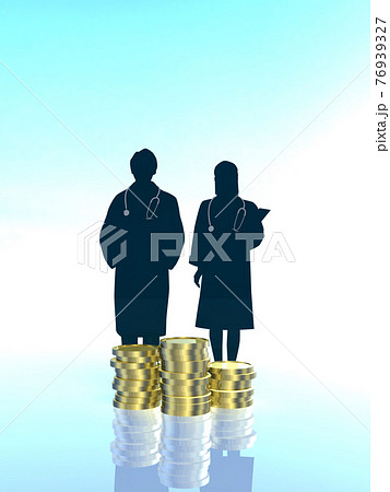 医者のシルエット男女 お金 CGイラスト縦 医者のシルエット男女 お金 CGイラスト縦 76939327