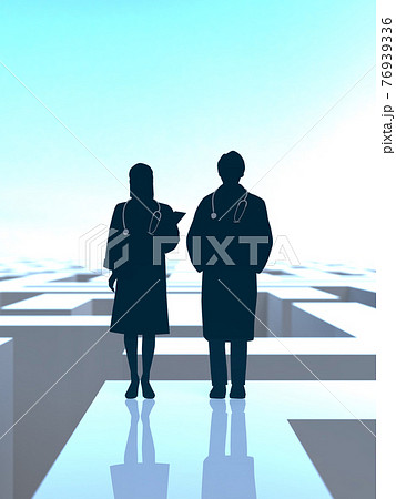 医者のシルエット女男 迷路 CGイラスト縦 医者のシルエット女男 迷路 CGイラスト縦 76939336