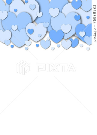 ハート背景素材 パステルの青色ハートが上の方に湧き上がるイメージ 縦 背景白 他色有り 76939533
