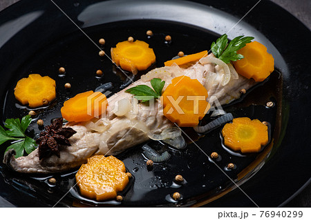 Recipe for mackerel fillet marinated in white wine and carrots Recipe for mackerel fillet marinated in white wine and carrots 76940299