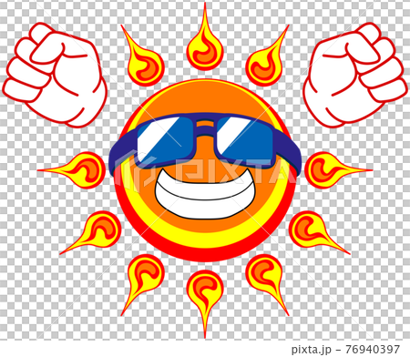 The sun sticking out both fists with sunglasses The sun sticking out both fists with sunglasses 76940397