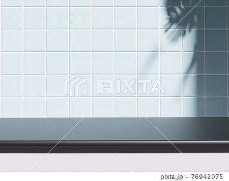 Shelf at ceramic tile wall background, Mock up for display or montage of product or design. 76942075