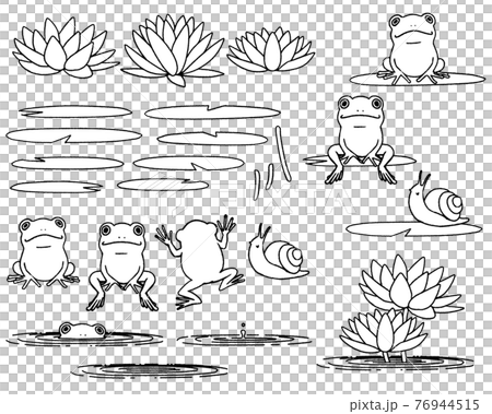 Water lily and frog 01-line drawing 76944515