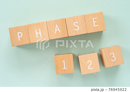 フェーズ｜「PHASE」「123」と書かれた積み木ブロック 76945022