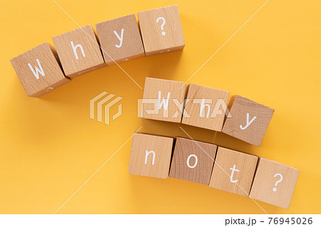 なぜ？｜疑問、賛成、提案｜「Why?」「Why not?」と書かれた積み木ブロック 76945026
