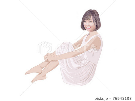 膝を抱えて座る若い女性イラストのイラスト素材