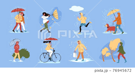 Walking With Umbrellas Set 76945672