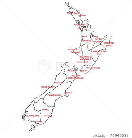Doodle freehand drawing New Zealand political map with major cities. 76946052