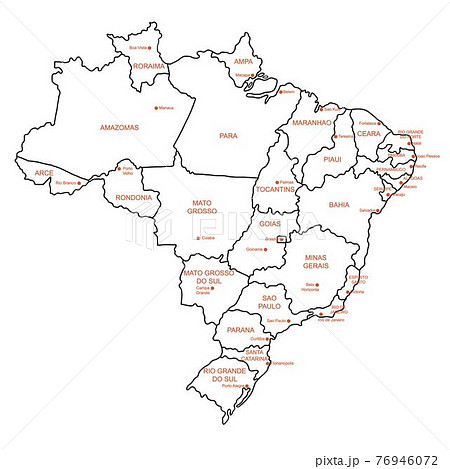 Doodle freehand drawing Brazil political map with major cities. Vector illustration. 76946072