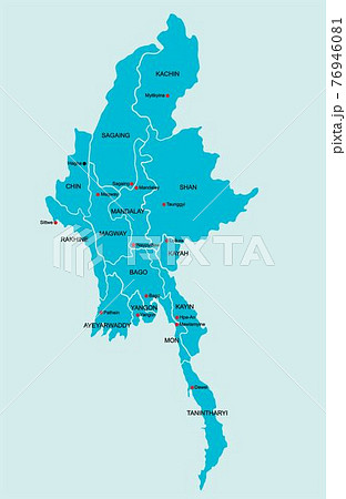 Doodle freehand colorful drawing Myanmar map divide by state. 76946081