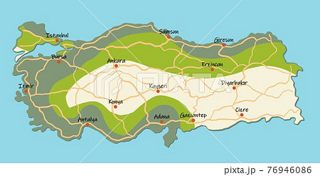 Doodle freehand colorful drawing Turkey map with major cities and highway. 76946086