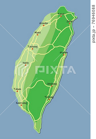 Doodle freehand colorful drawing Taiwan map with major cities and highway. 76946088