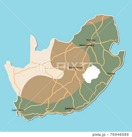 Doodle freehand colorful drawing South Africa map with major cities and highway. 76946089
