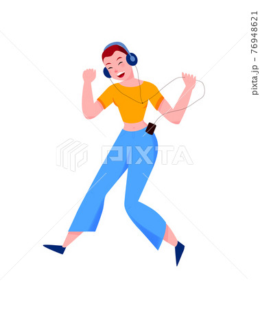 Girl Dancing Headphones Composition 76948621