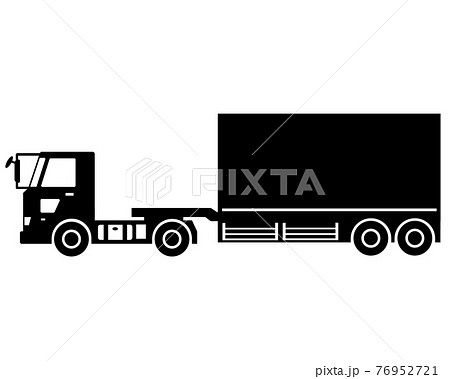 トラック コンテナトレーラー 白黒シルエットのイラスト素材