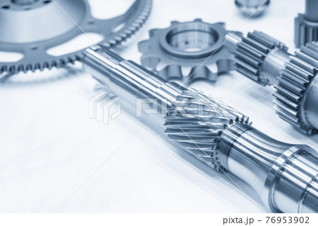 Close-up scene of transmission pinion gear parts . 76953902