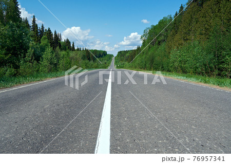 road in Russian forest 76957341