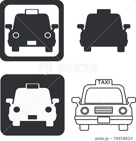 Taxi タクシーのイラスト素材のシルエットとライン ベクターのイラスト素材