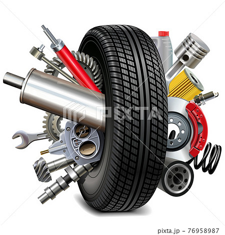 Vector Car Parts with Tire 76958987