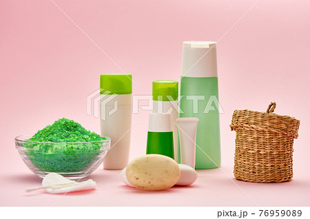 Skin care products, macro view, pink background 76959089
