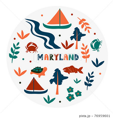 USA collection. Vector illustration of Maryland theme. State Symbols USA collection. Vector illustration of Maryland theme. State Symbols 76959601