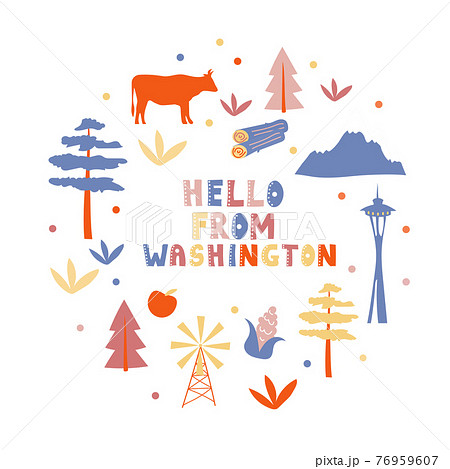 USA collection. Hello from Washington theme. State Symbols 76959607