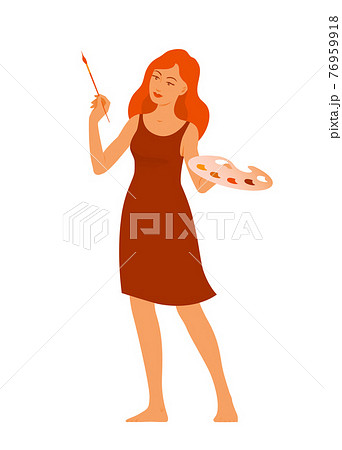 Beautiful young woman artist with paints in hands Beautiful young woman artist with paints in hands 76959918