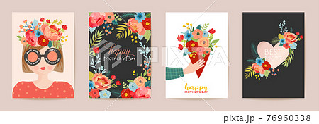 Mothers Day Beautiful Greeting Card Set. Spring Happy Mother Day Holiday Banner with Flowers 76960338