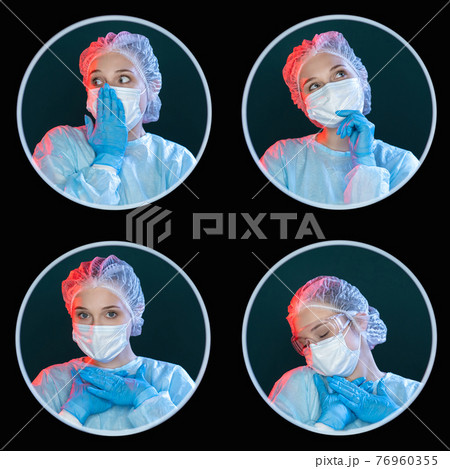 doctor portrait collage shy female nurse set of 4 76960355