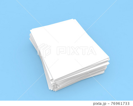 White sheets of A4 office paper on a blue background. 76961733